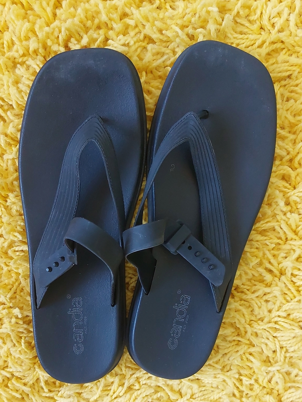Candia Black Thong Sandals With Adjustable Strap, Size 41
